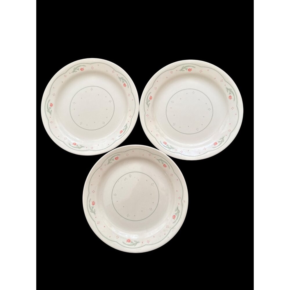 Corelle By Corning Calico Rose Floral Rim 3 Beige Bread Plates 7.25 inch USA
